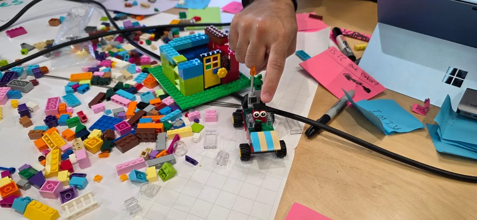 Prototype construit en briques et annoté pendant un atelier